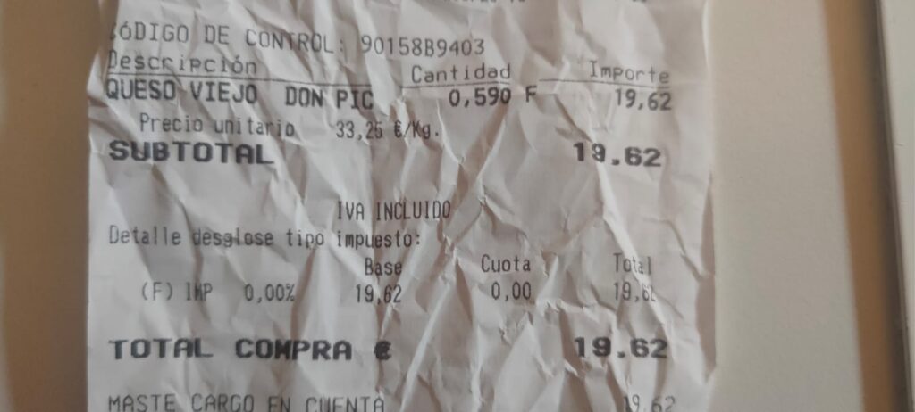 ticket queso picón de Cuenca