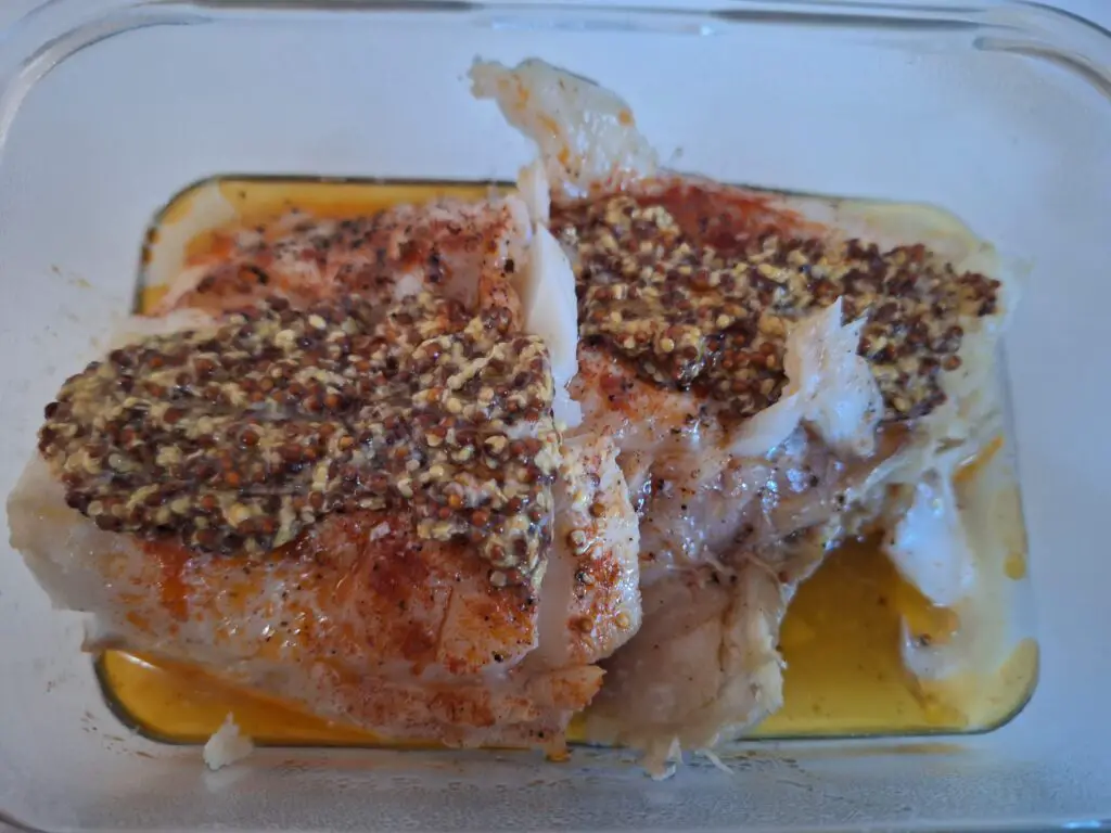 
bacalao al horno con mostaza y pimentón